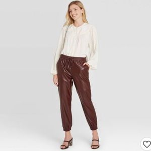 High-Rise Ankle Length Faux Leather Jogger